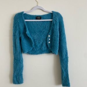 Blue cropped fluffy sweater
